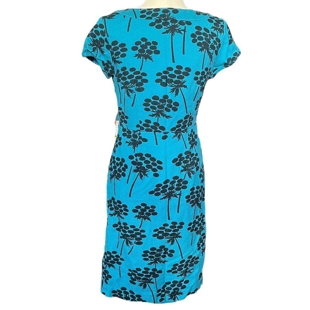 Boden Notch Neck Midi Length Waffle Floral Shift Dress Size 4 Blue Teacher Prep - Picture 3 of 8